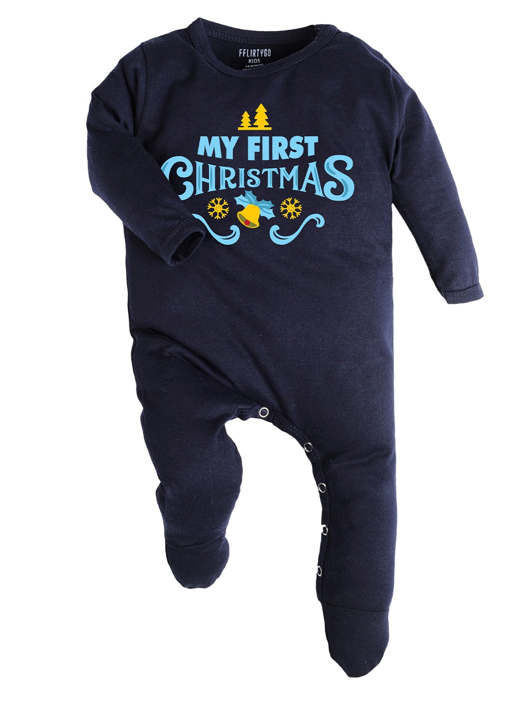 

FFLIRTYGO Unisex Kids Navy Blue & Yellow Pure Cotton Printed Basic Jumpsuit