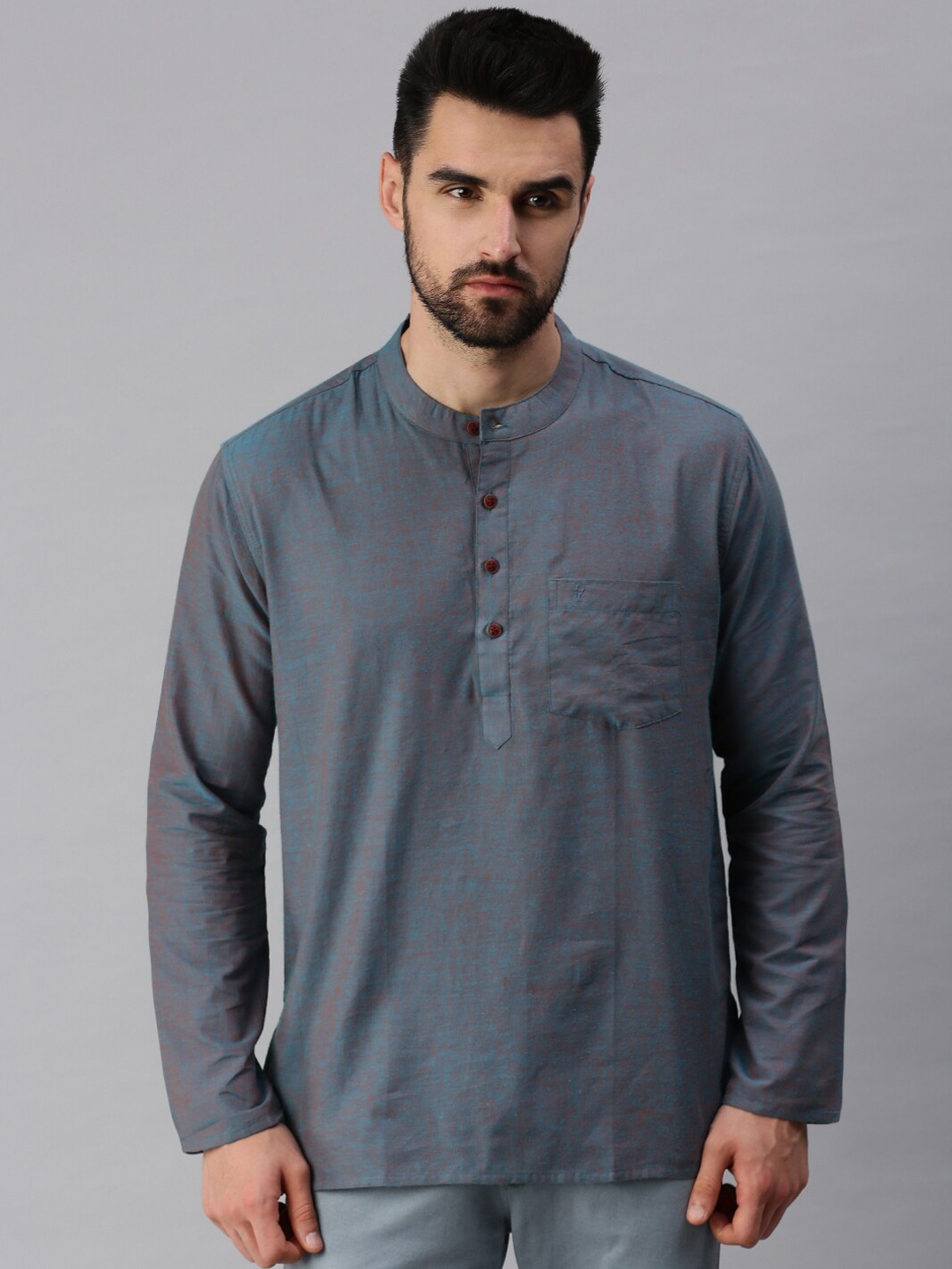 

Ramraj Men Grey Mandarin Collar Solid Kurta