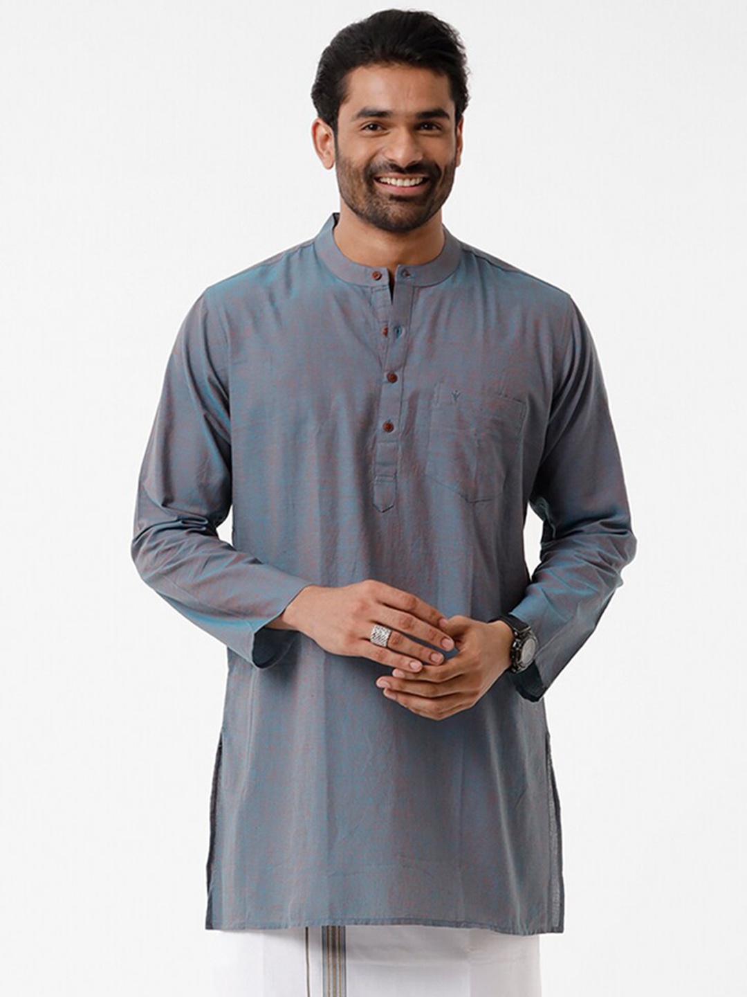 

Ramraj Men Grey Mandarin Collar Solid Kurta