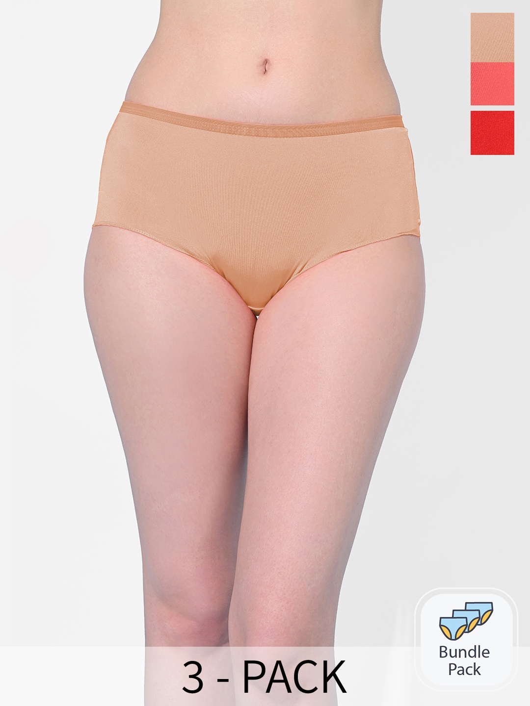 

FIMS Women Pack Of 3 Solid Hipster Briefs, Red