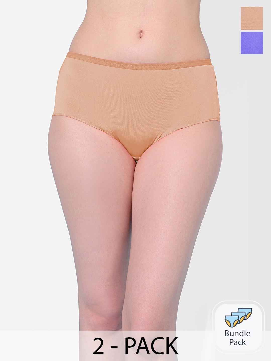 

FIMS Women Pack Of 2 Beige & Blue Anti-Microbial Lycra Hipster Briefs