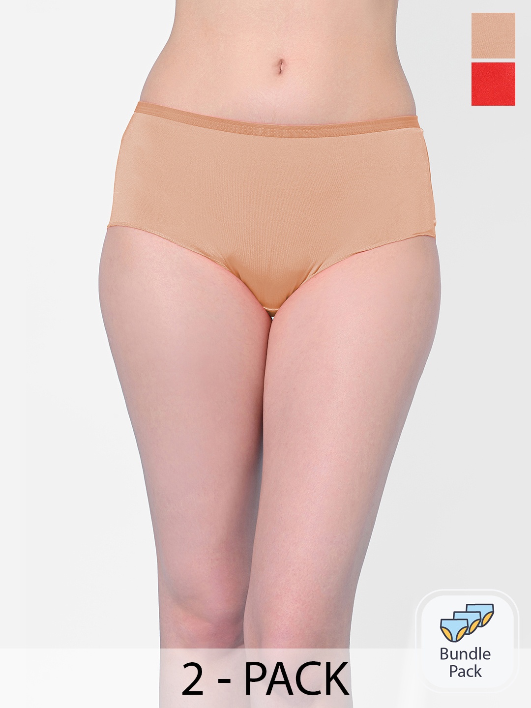 

FIMS Women Red & Beige Pack Of 2 Anti-Microbial Lycra Hipster Briefs