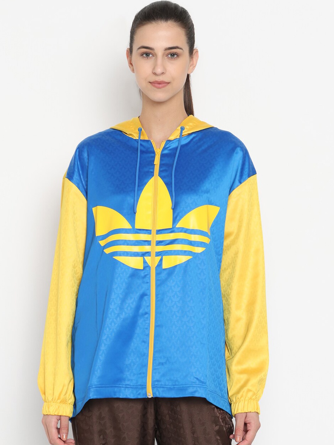 

ADIDAS Originals Women Blue Yellow Colourblocked Longline Sporty Jacket