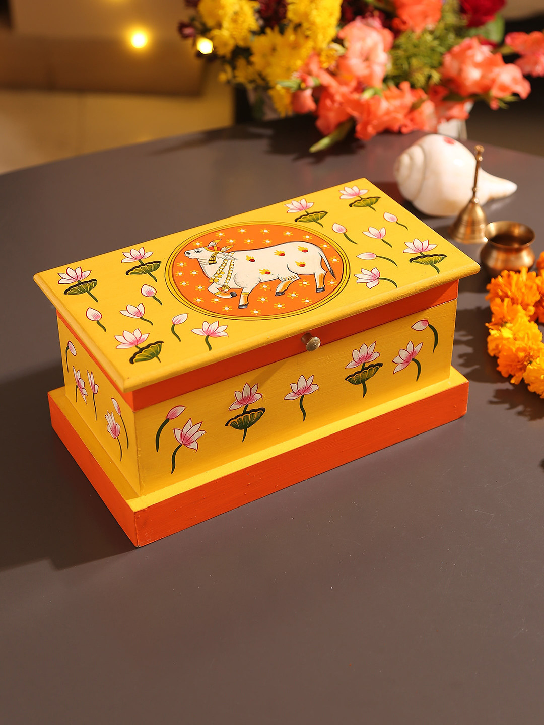 

Amoliconcepts Yellow & Orange Printed Wooden Box