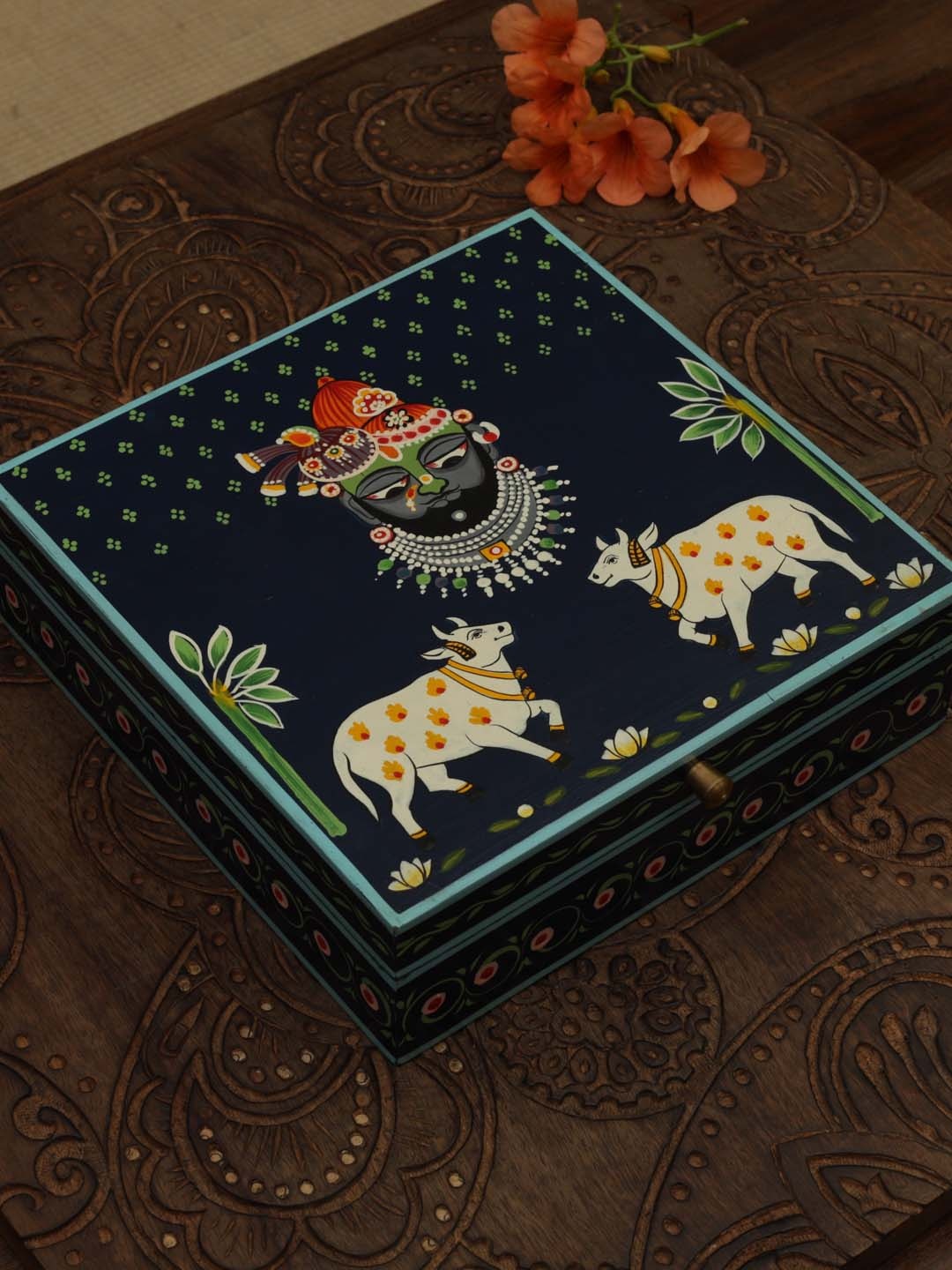 

Amoliconcepts Navy Blue Krishna Printed Wooden Box