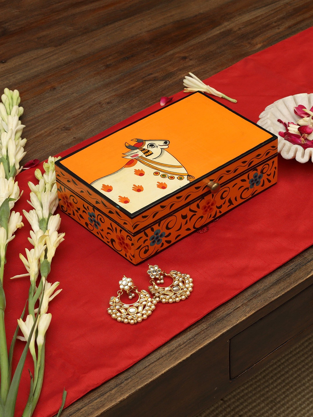 

Amoliconcepts Orange Printed Wooden Cow Box