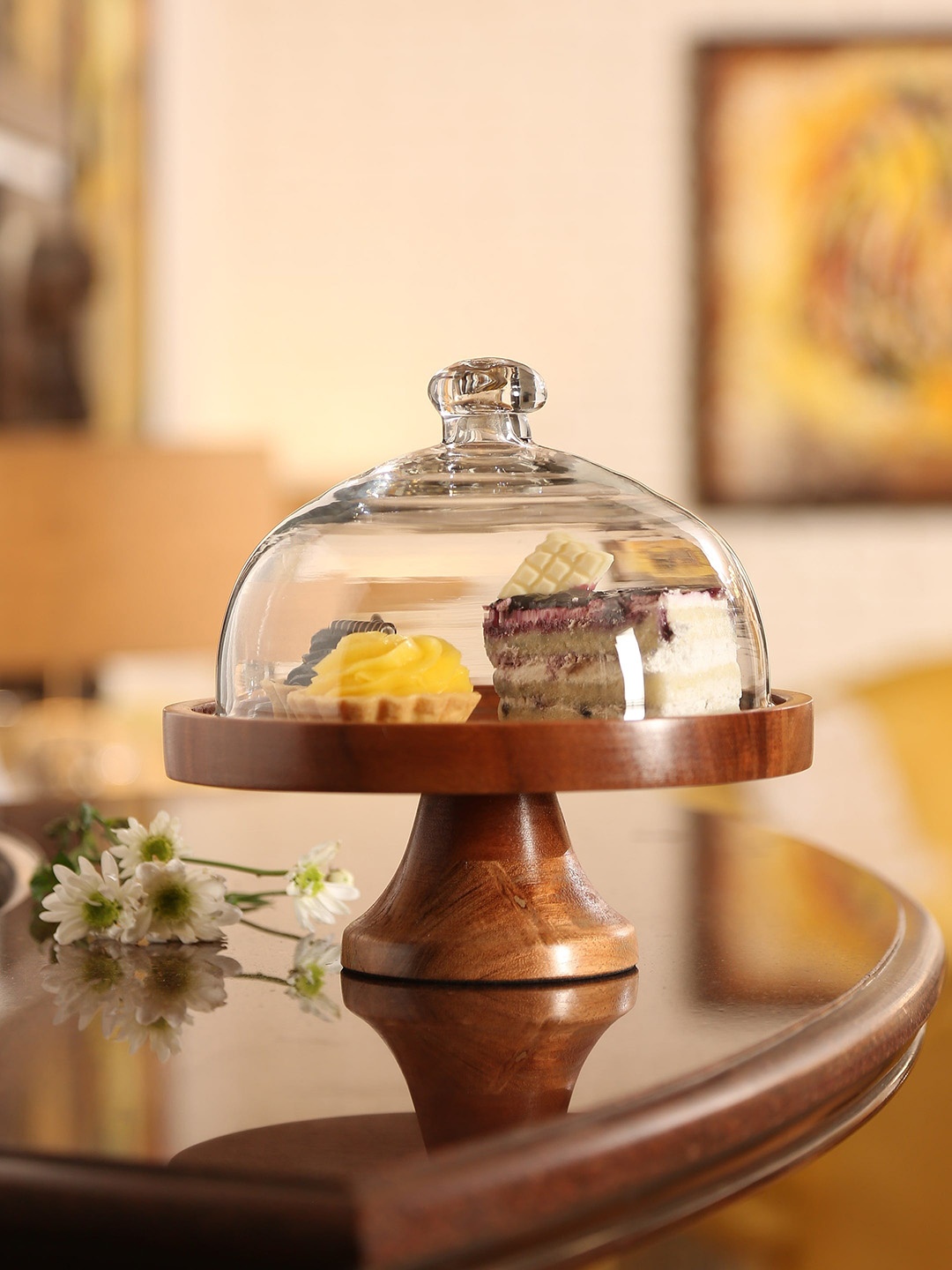 

Amoliconcepts Wooden Cake Stand With Cloche, Brown