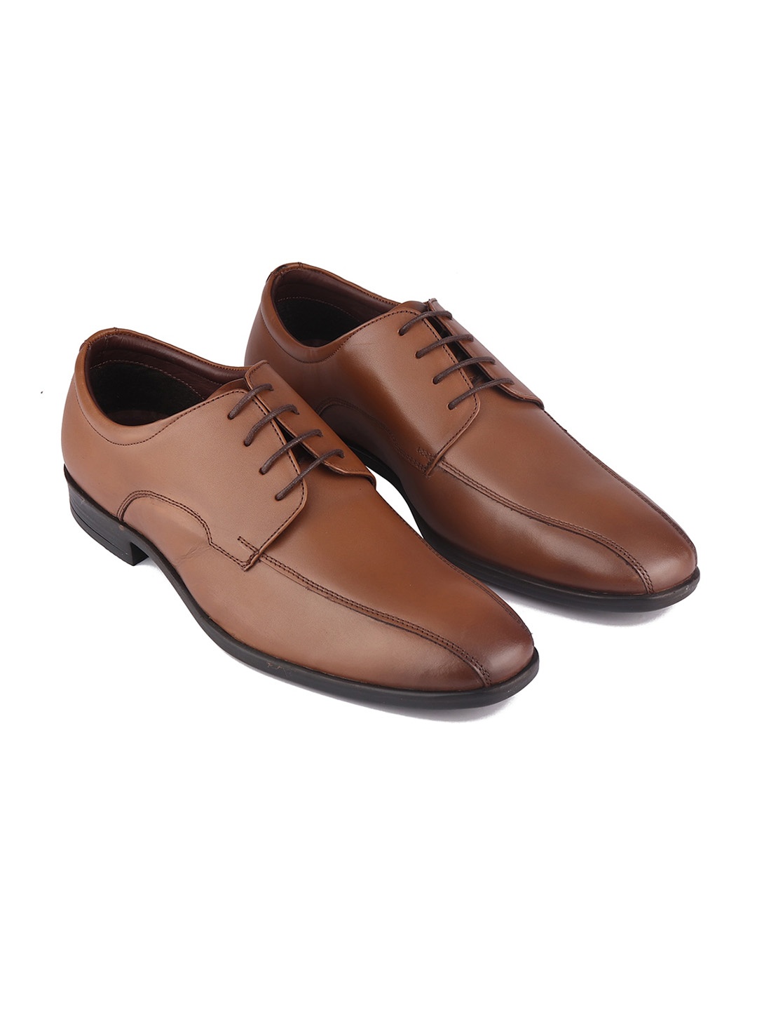 

TOP BRASS Men Tan Solid Genuine Leather Formal Derby Shoes