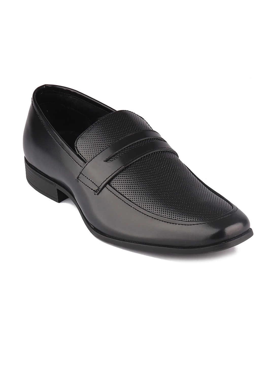 

TOP BRASS Men Black Textured Leather Formal Slip-On Shoes