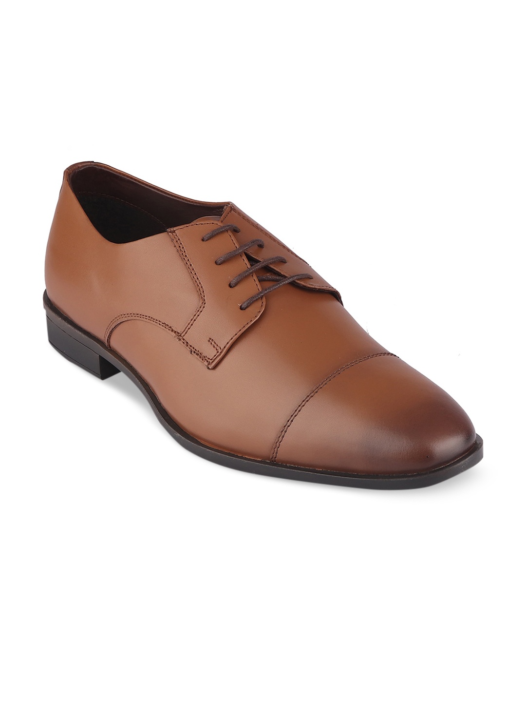 

Top Brass Men Tan Solid Leather Formal Derby Shoes