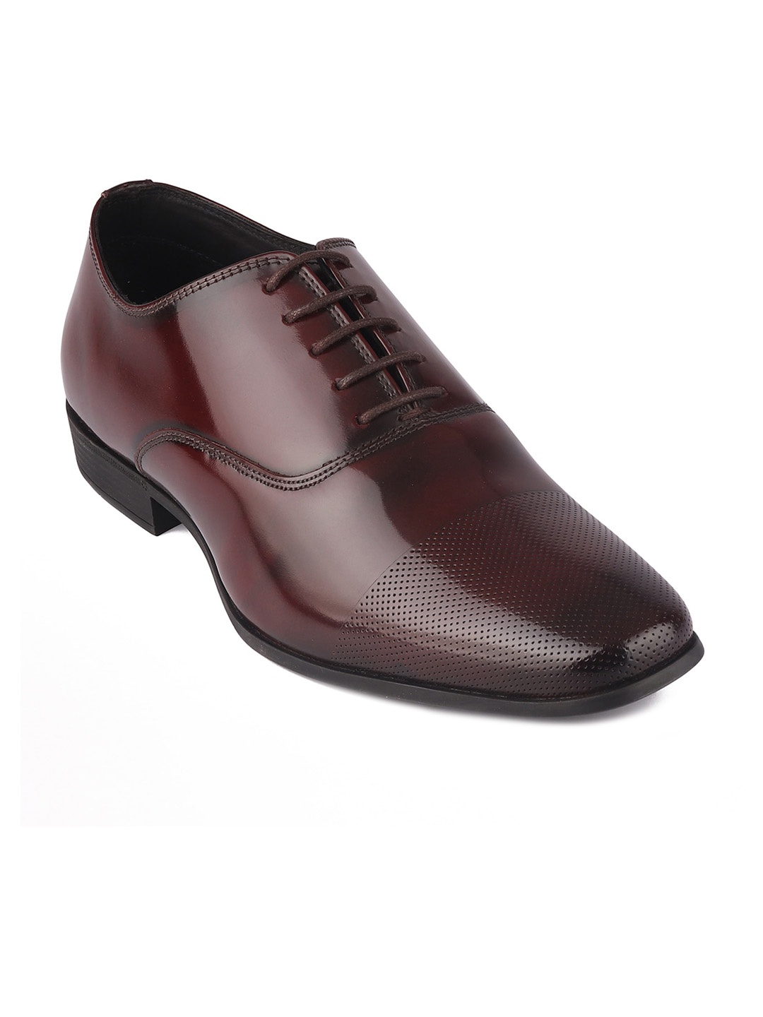 

TOP BRASS Men Brown Textured Leather Formal Oxford Shoes