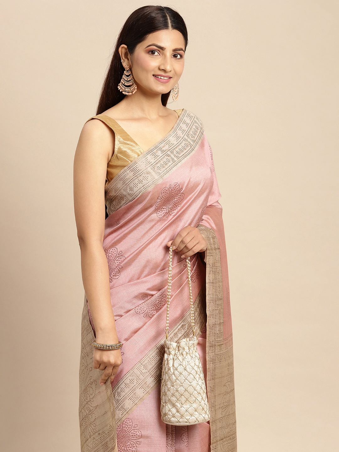 

MOHEY Pink Embellished Art Silk Saree
