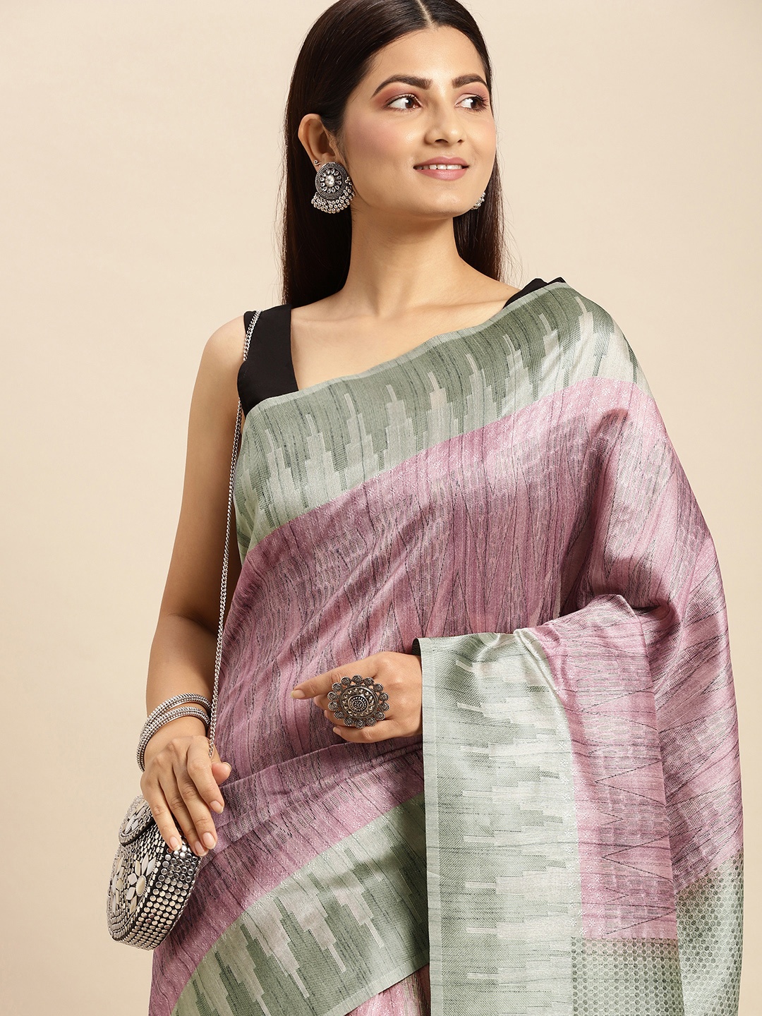 

MOHEY Purple & Green Woven Design Art Silk Saree