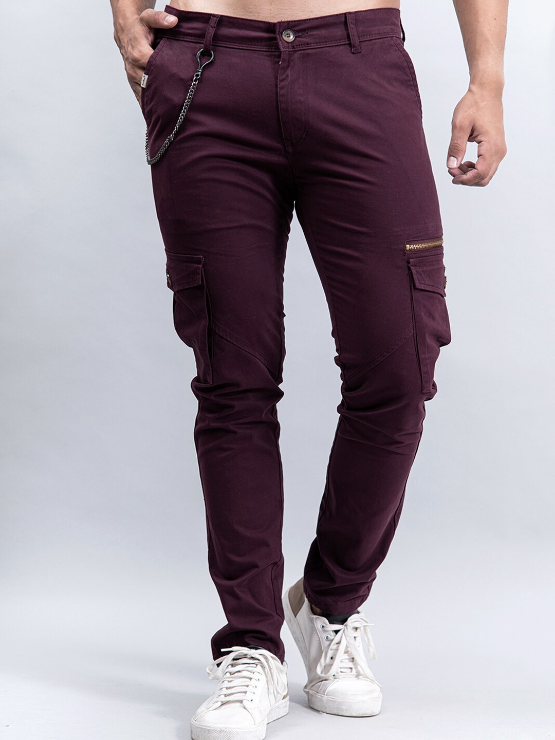 

Tistabene Men Burgundy Relaxed Cotton Cargos Trousers