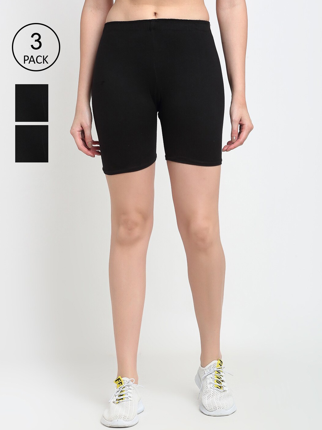 

Jinfo Women Pack of 3 Black Colourblocked Sports Shorts