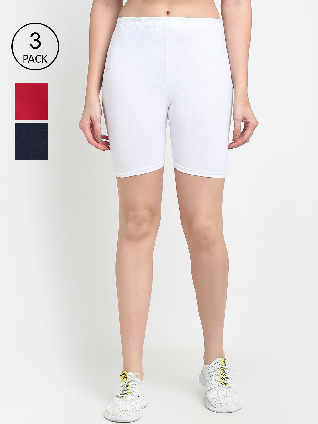 

Jinfo Women Pack of 3 Sports Shorts, White