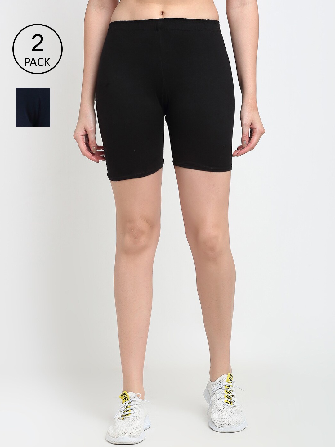 

Jinfo Women Pack Of 2 Cycling Sports Cotton Shorts, Black