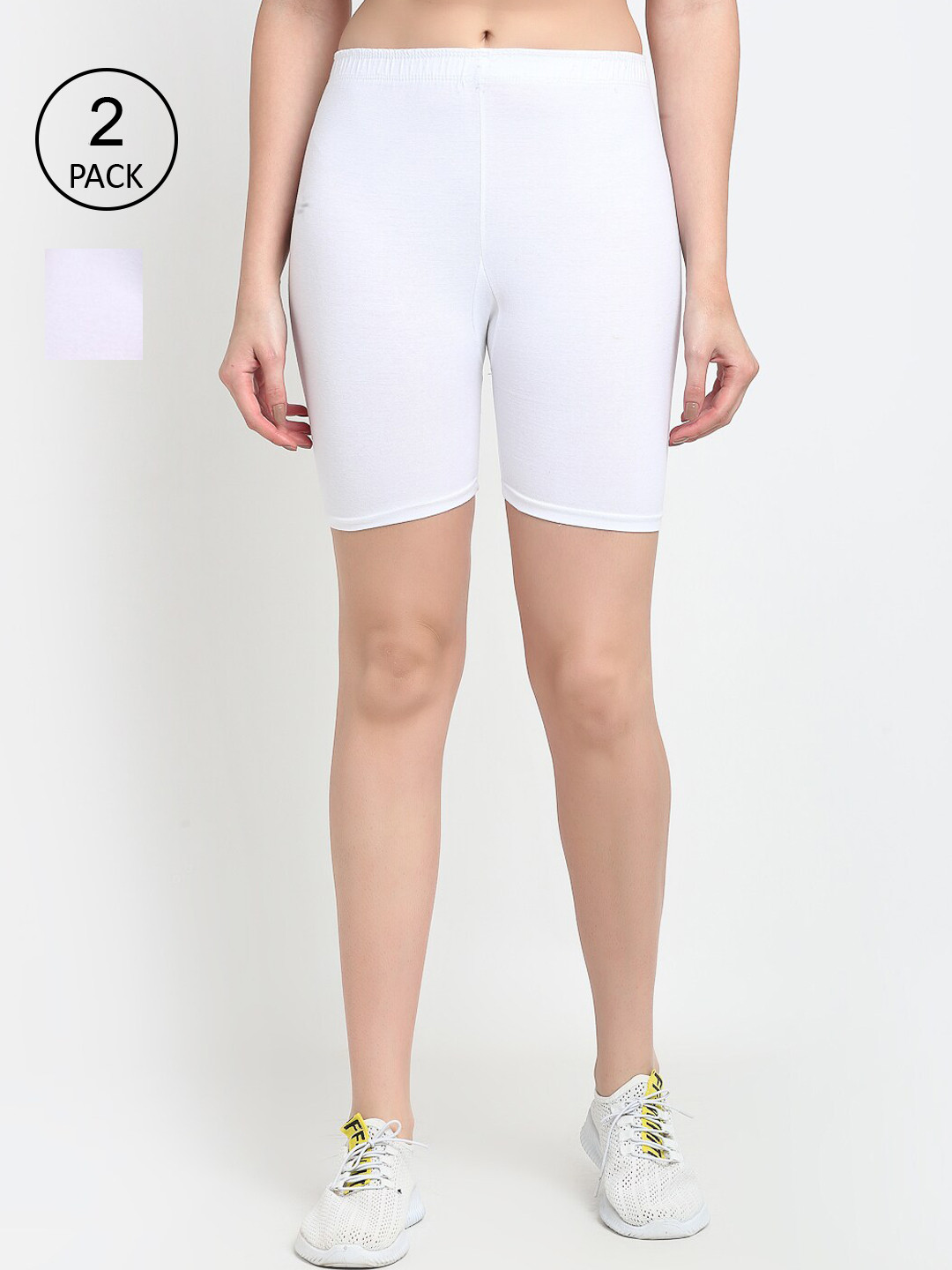 

Jinfo Women Pack Of 2 Cycling Sports Cotton Shorts, White