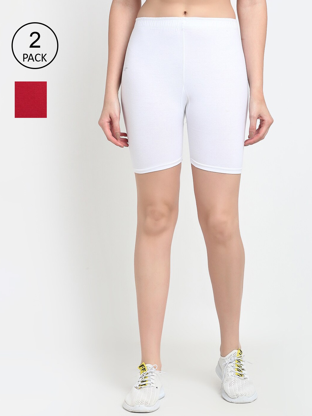

Jinfo Women Pack Of 2 Cycling Sports Cotton Shorts, White