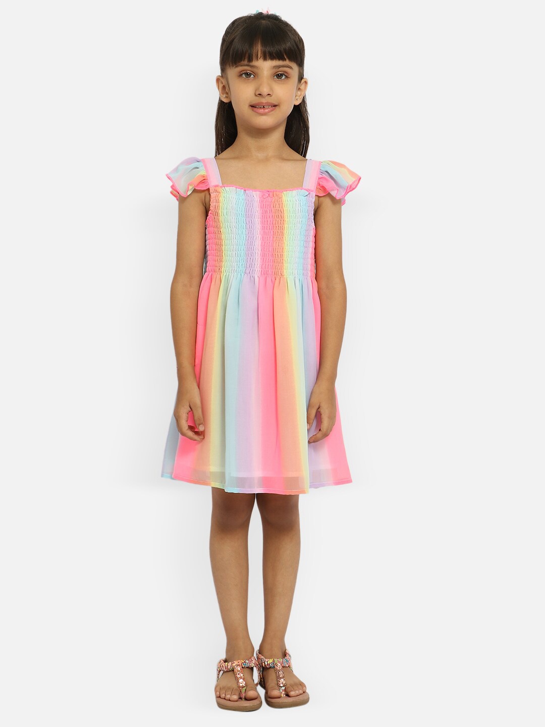 

Nauti Nati Pink & Yellow Striped A-Line Dress