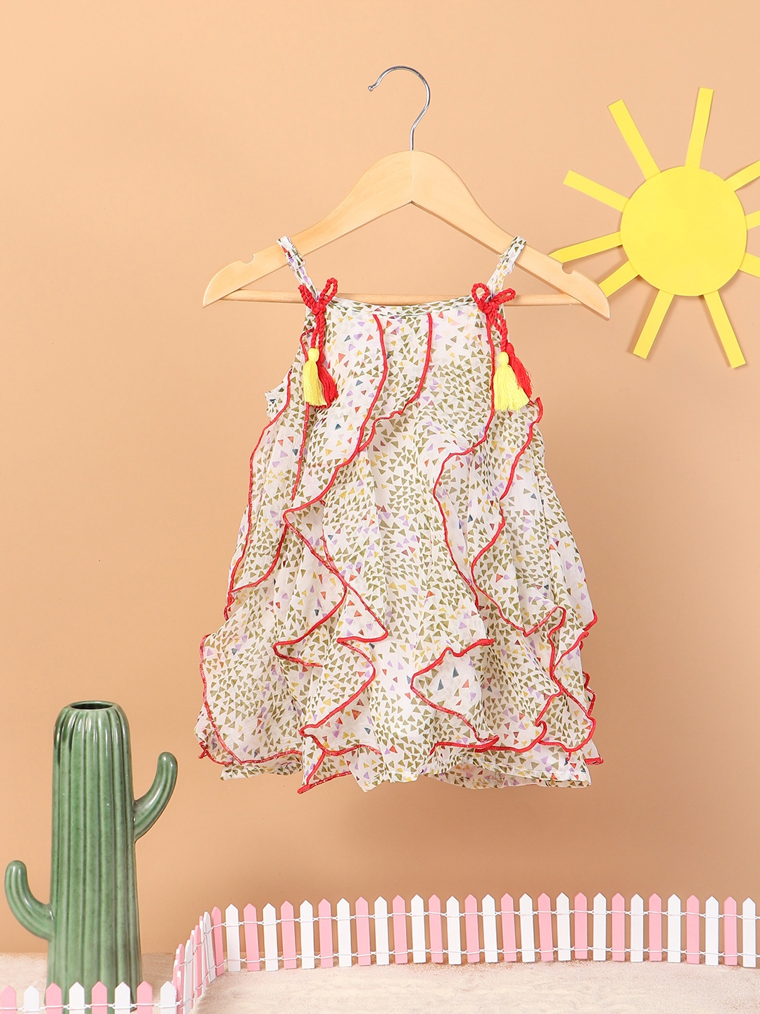 

Nauti Nati White & Mustard Yellow Georgette Balloon Dress