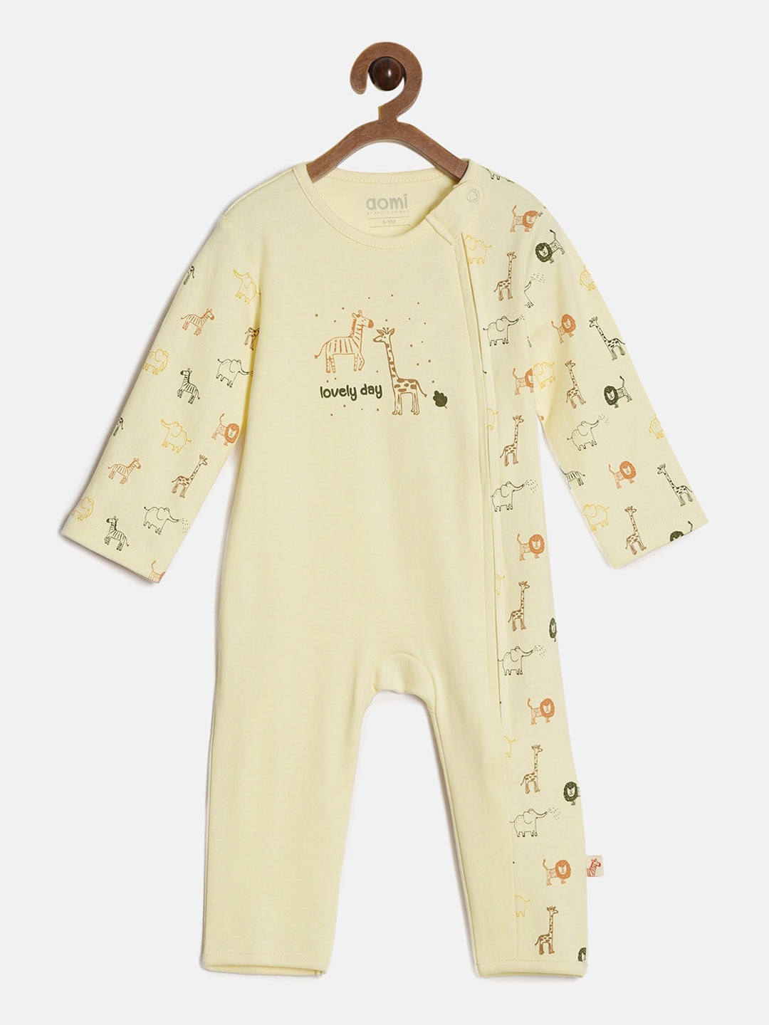 

Aomi Boys Printed Cotton Zipper Romper, Beige