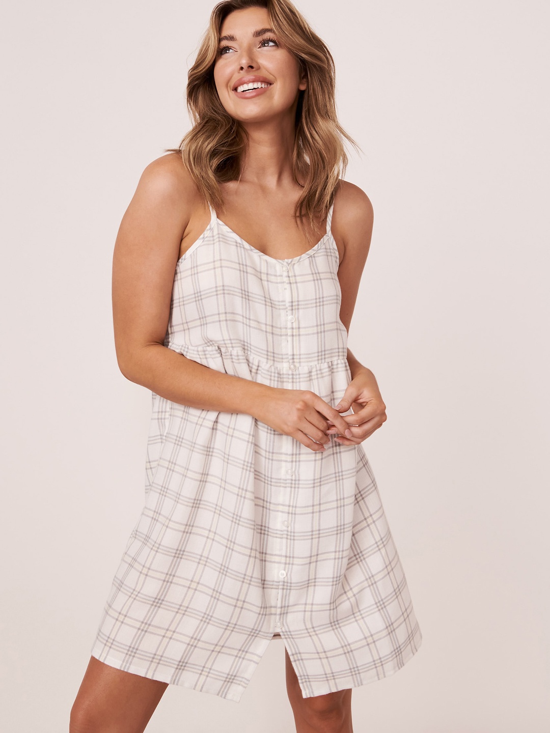 

La Vie en Rose Women White Checked Nightdress