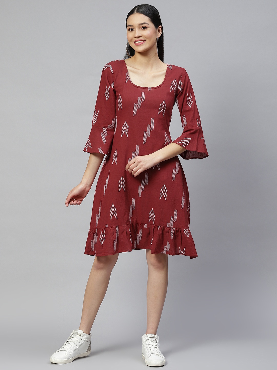 

Wabii Maroon Cotton Printed Dress