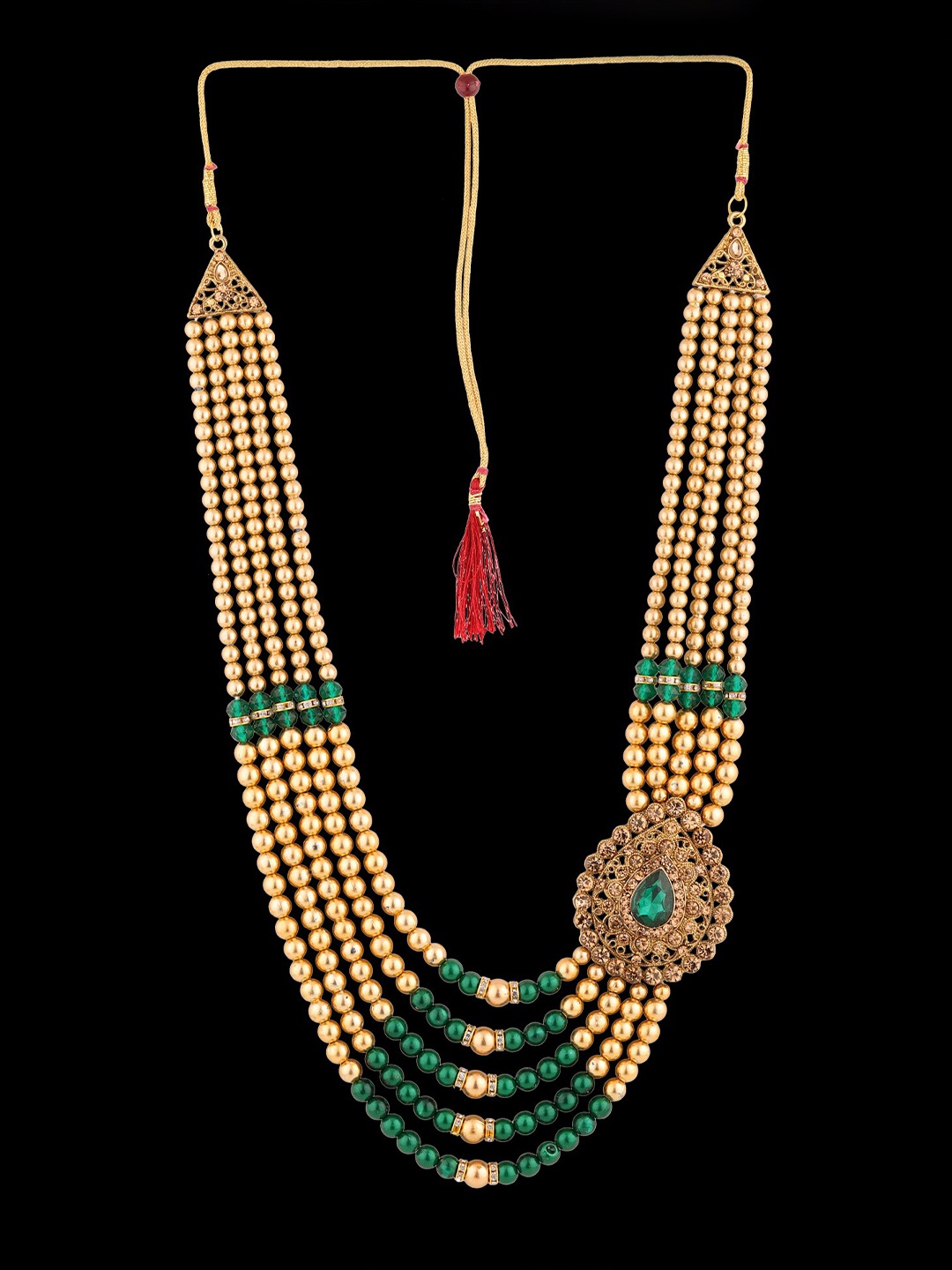 

Sanjog Men Gold-Toned & Green Brass Gold-Plated Layered Necklace