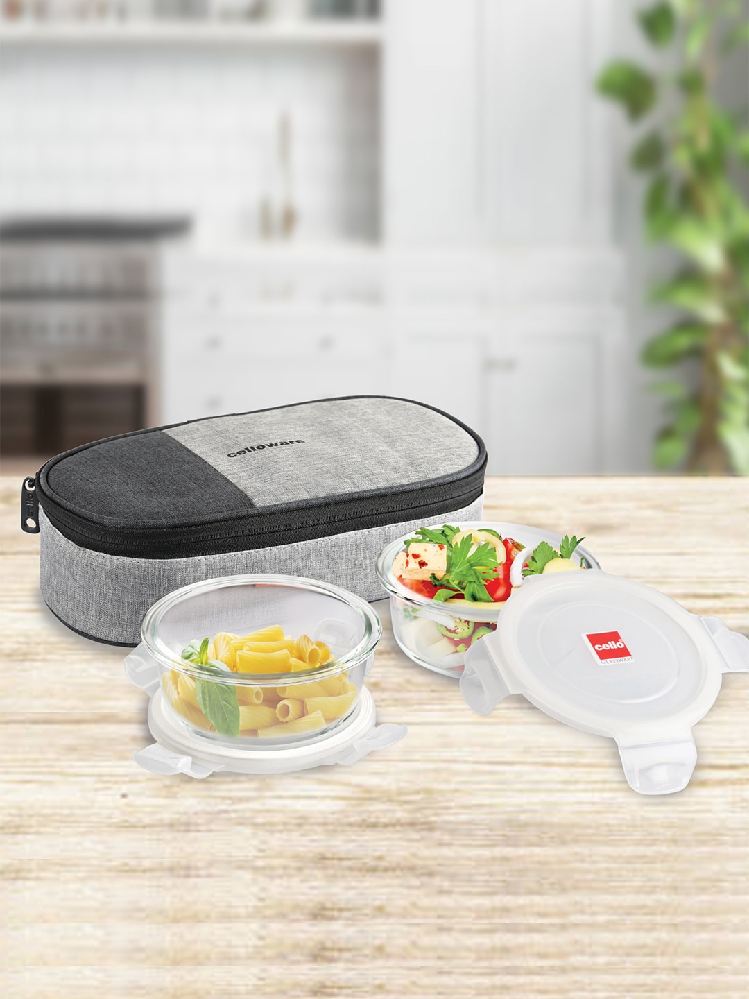 

Cello Delighta Set of 2 Round Borosilicate Glass Lunch Containers with Jacket- 400ml, Transparent