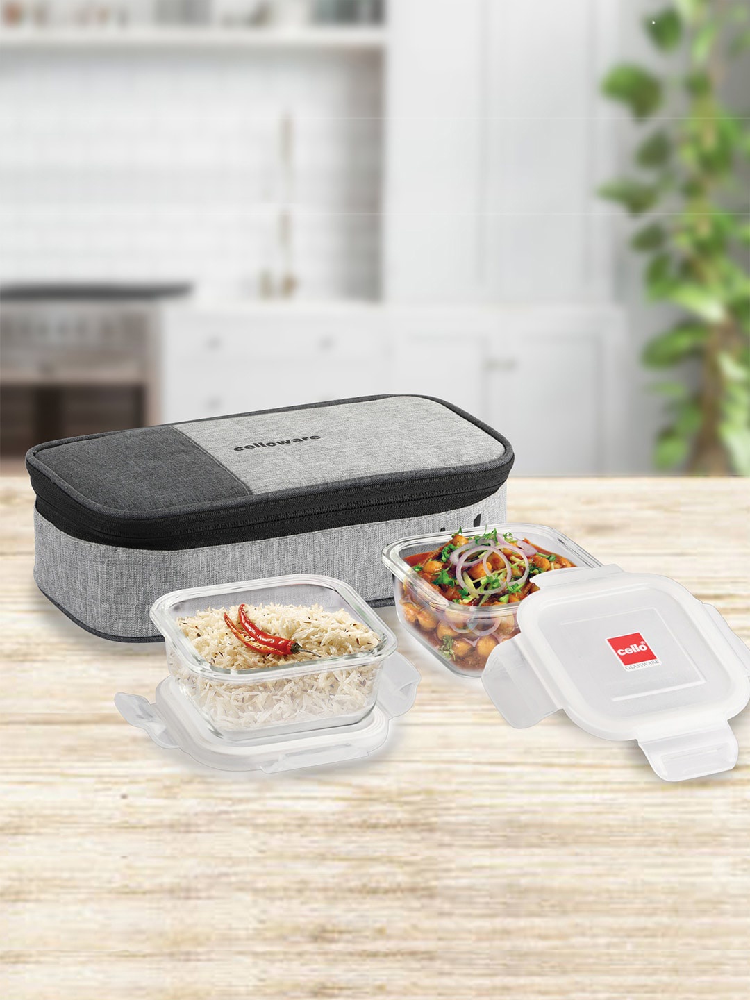 

Cello Set Of 2 Delighta Square Borosilicate Lunch Box with Jacket 320 ml Each, Transparent