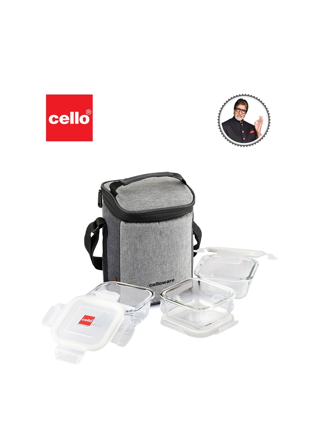 

Cello Delighta Transparent Set of 3 Square Borosilicate Lunch Box with Jacket 320 ml Each