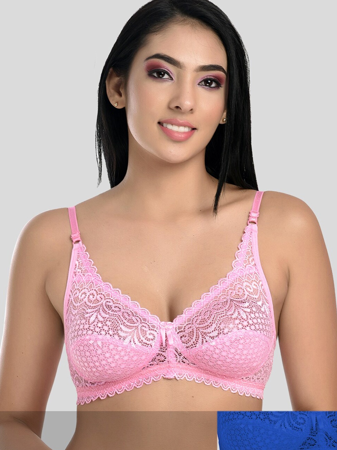 

StyFun Pack Of 2 Blue & Pink Non Padded & Non Wired Floral Bra