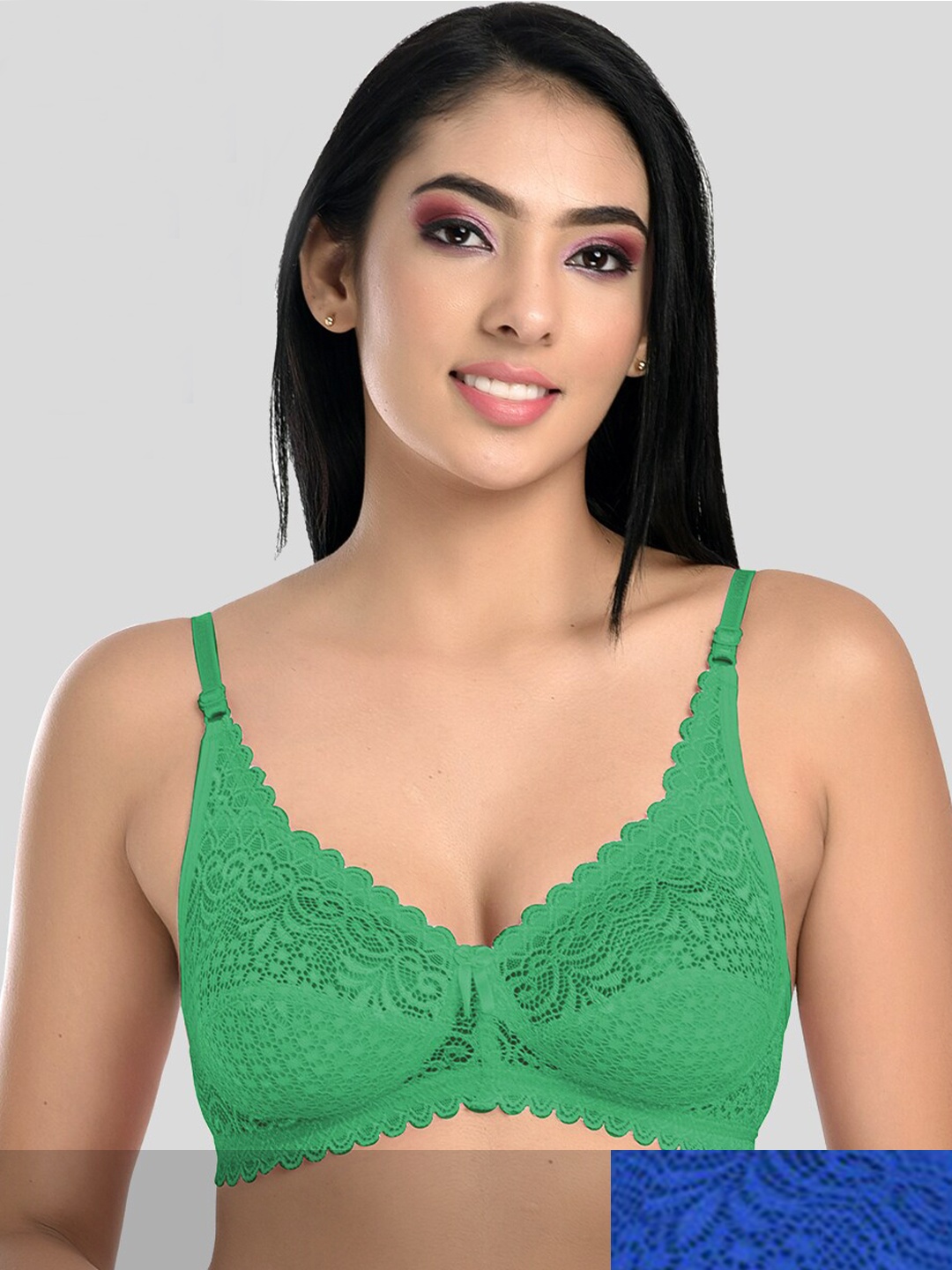 

StyFun Pack Of 2 Blue & Green Non Padded & Non Wired Floral Bra
