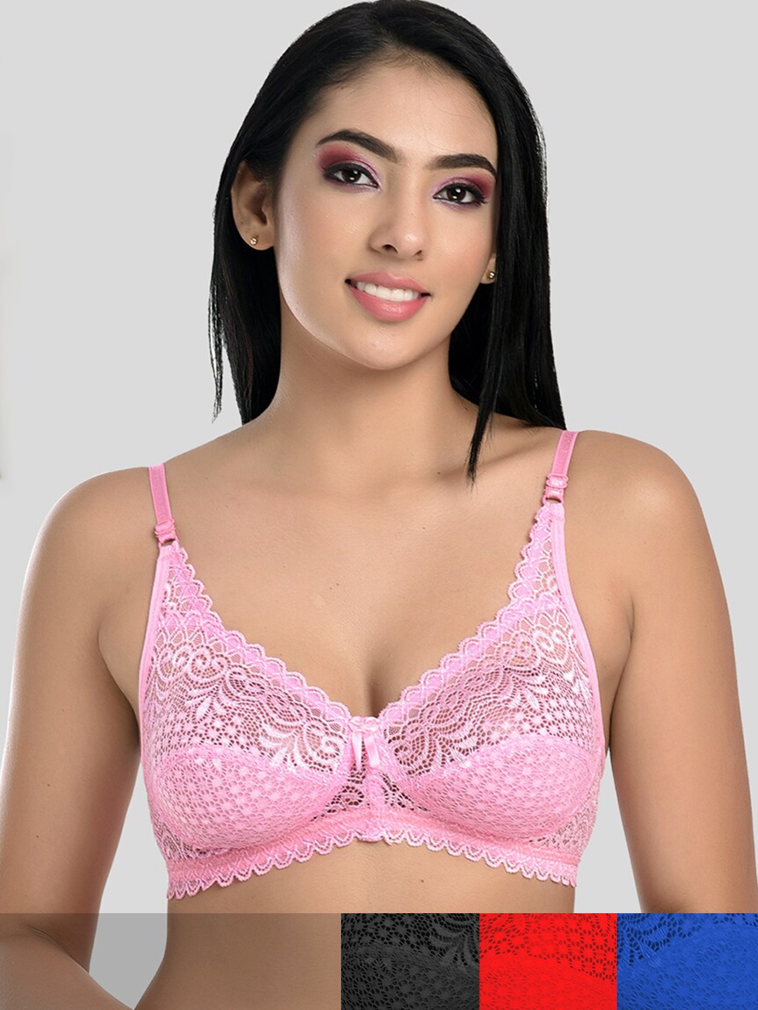 

StyFun Pack Of 4 Non Padded Non-Wired Floral Cotton Bra, Blue