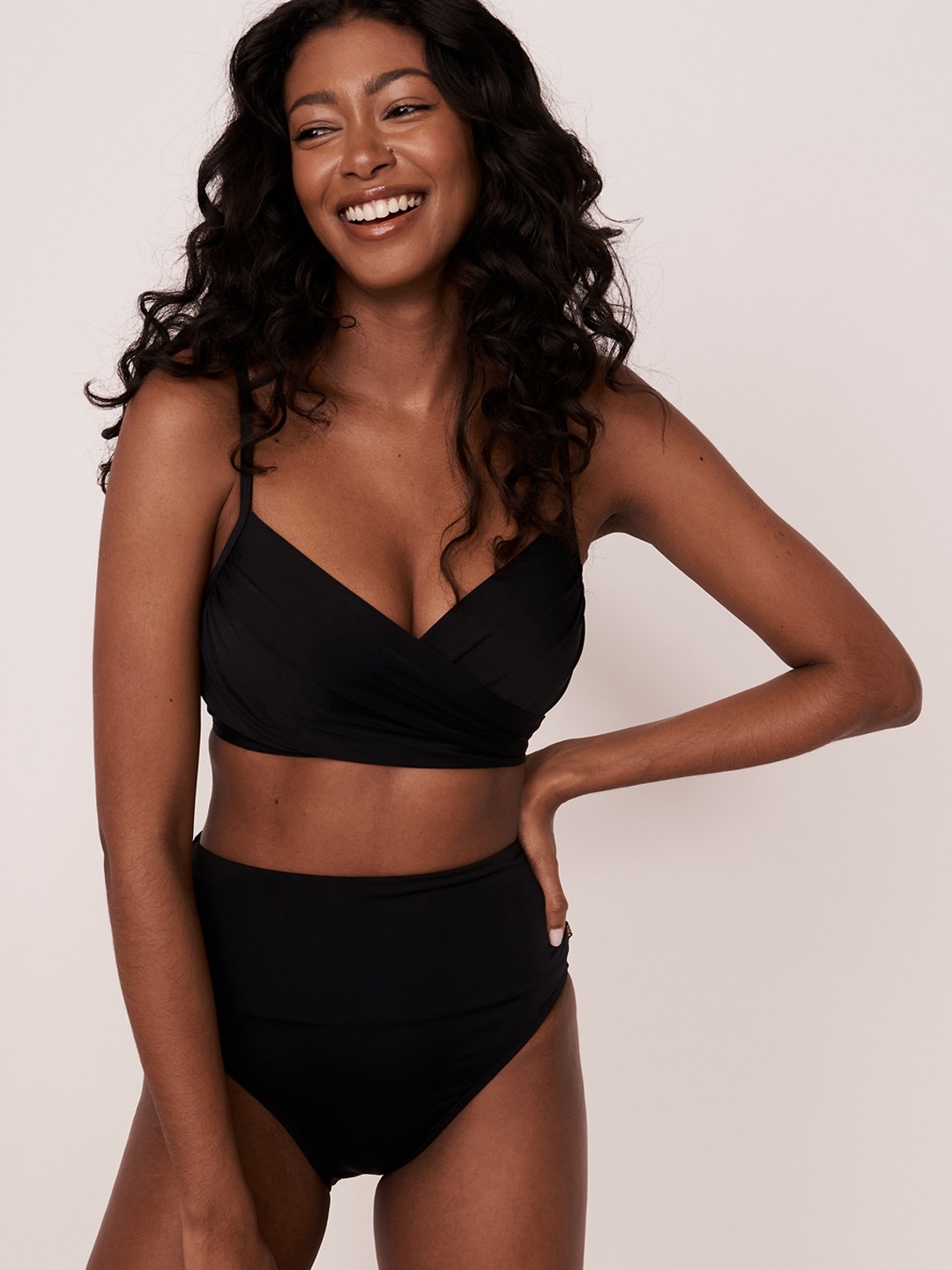 

La Vie en Rose Women Black Solid High-Rise Bikini Swim Bottoms