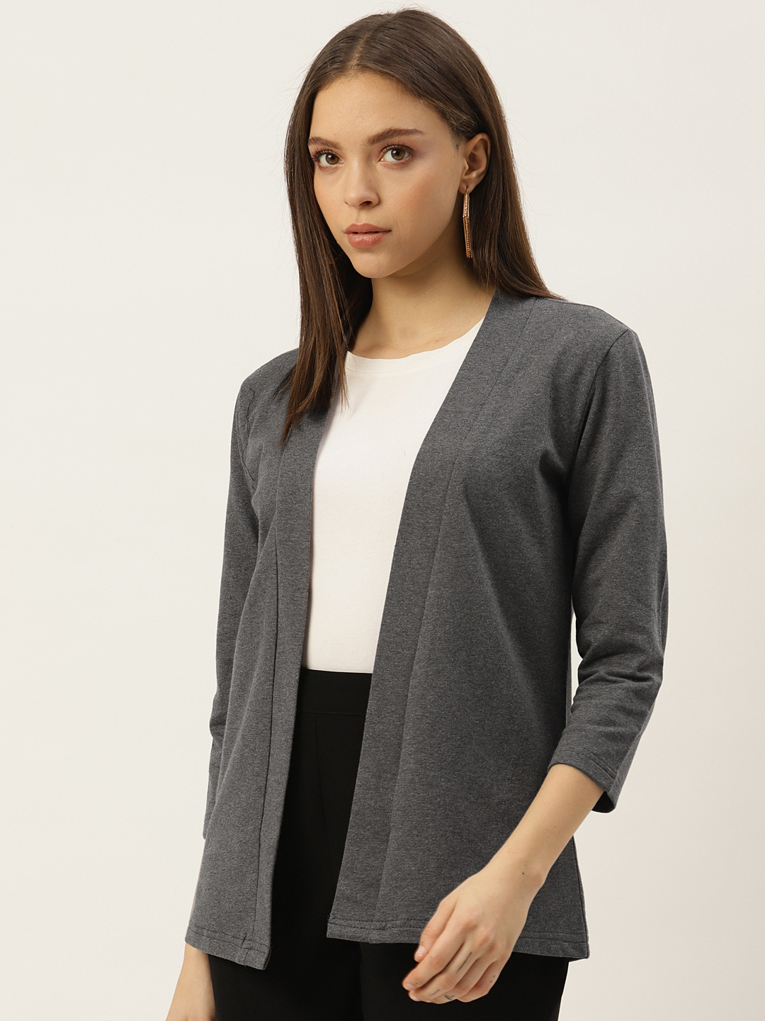 

WISSTLER Women Grey Solid Front Open Shrug