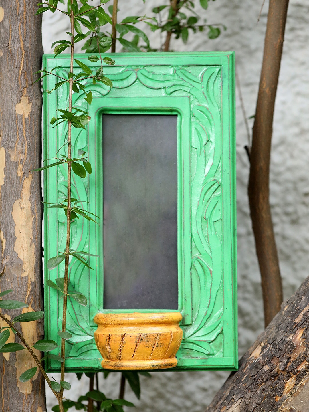 

Amoliconcepts Green Antique Wooden Craved Wall Mirror Decor