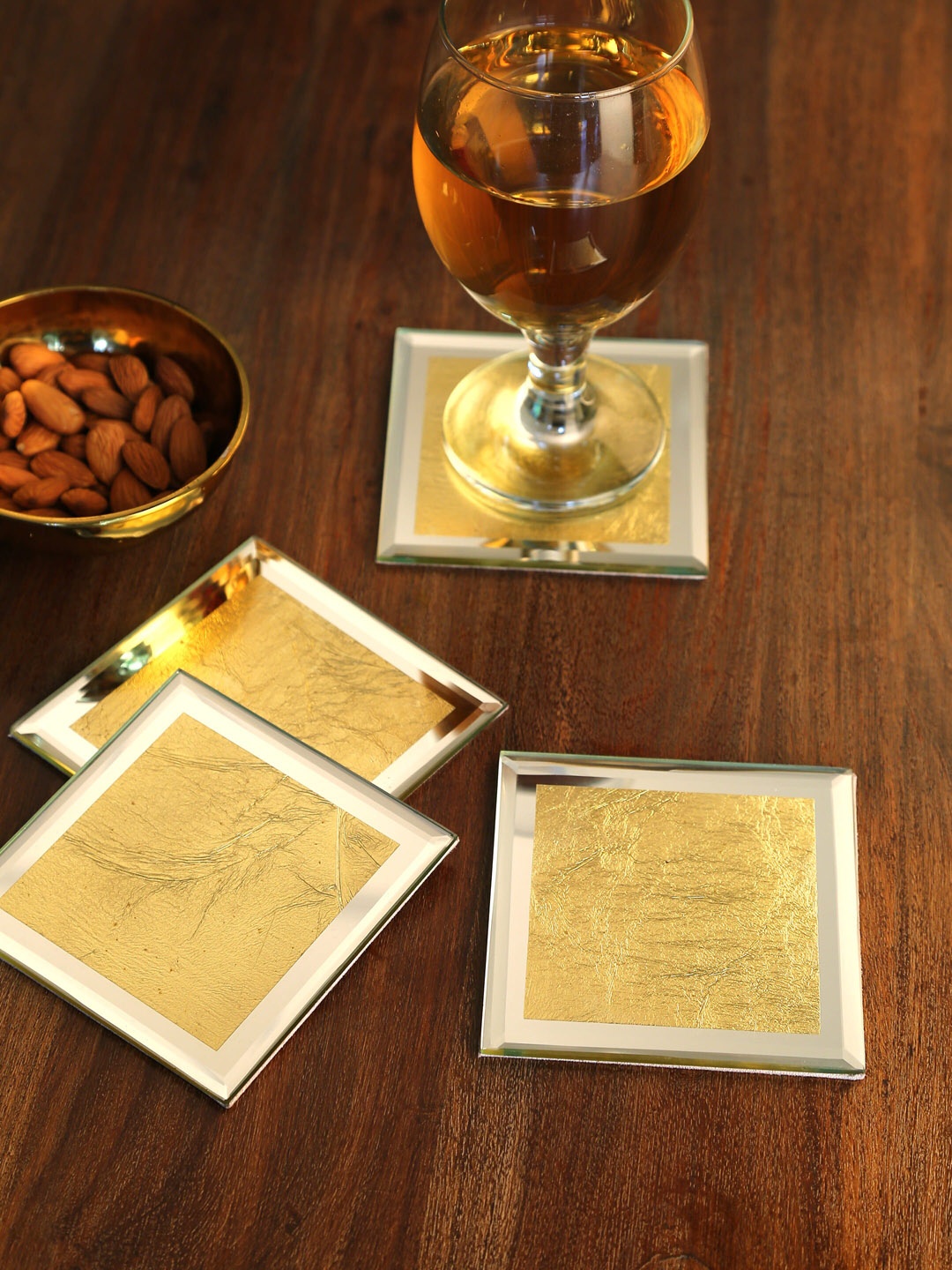 

Amoliconcepts Set of 4 Mirror Glass Gold Foiled coasters