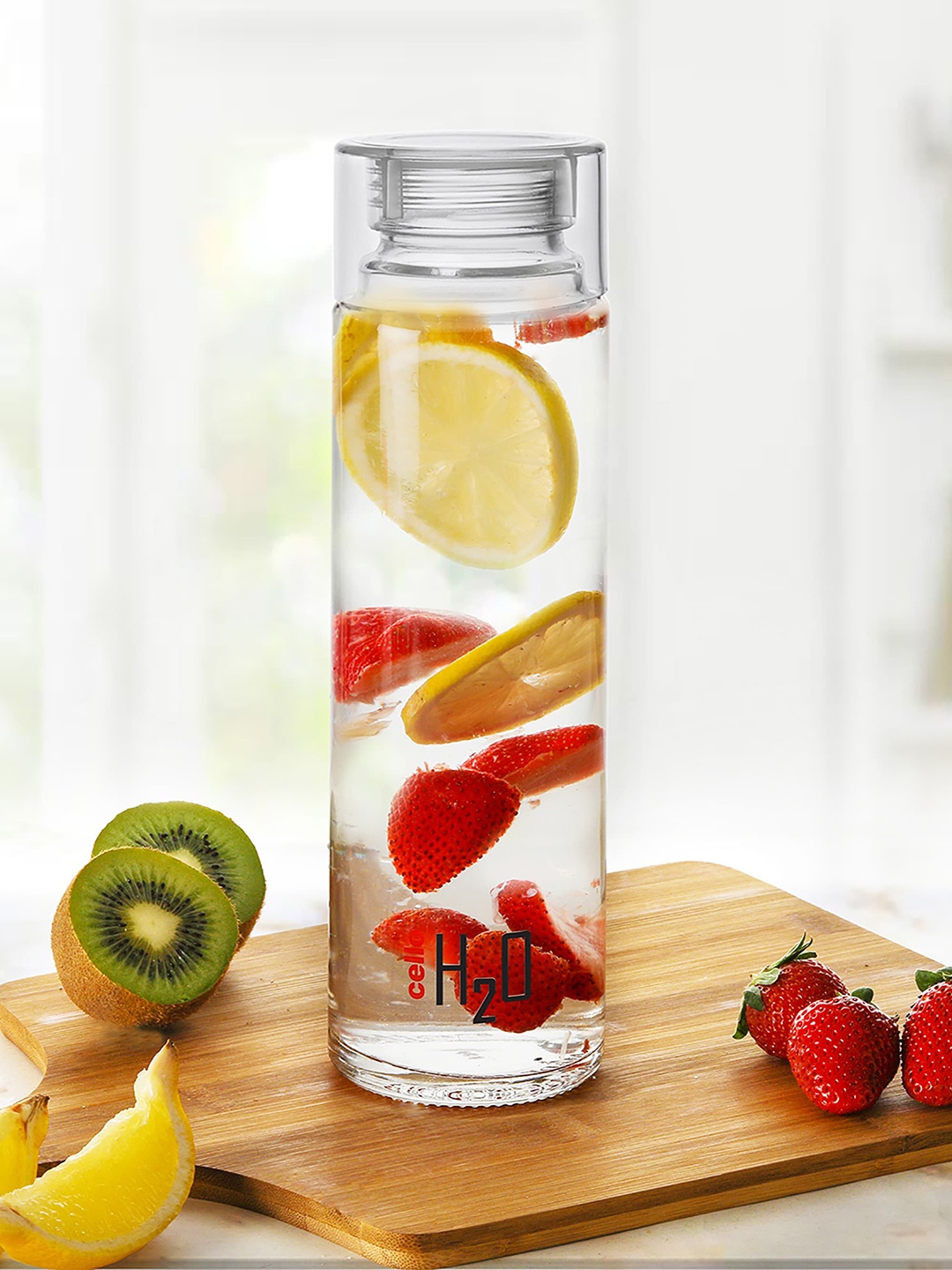 

Cello Set Of 6 Transparent Solid Glass Fridge Water Bottle with Plastic Cap