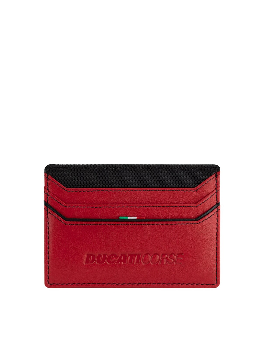 

DUCATI CORSE Men Red & Black Textured Leather Card Holder