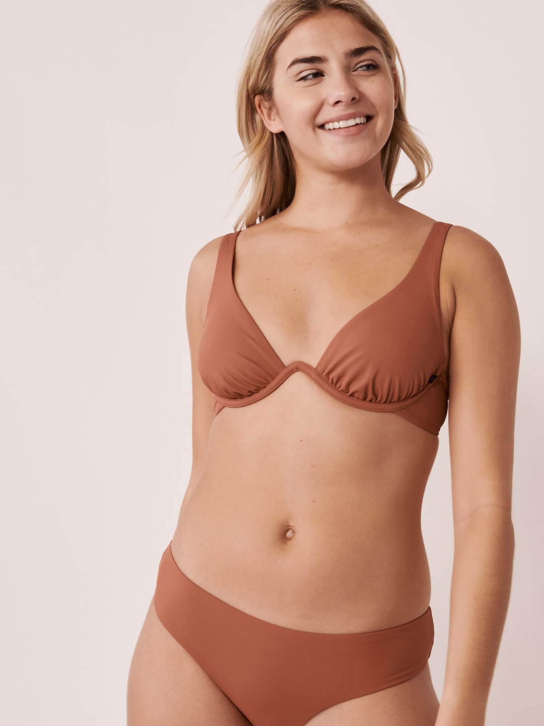 

La Vie en Rose Women Brown Solid Bikini Swim Top
