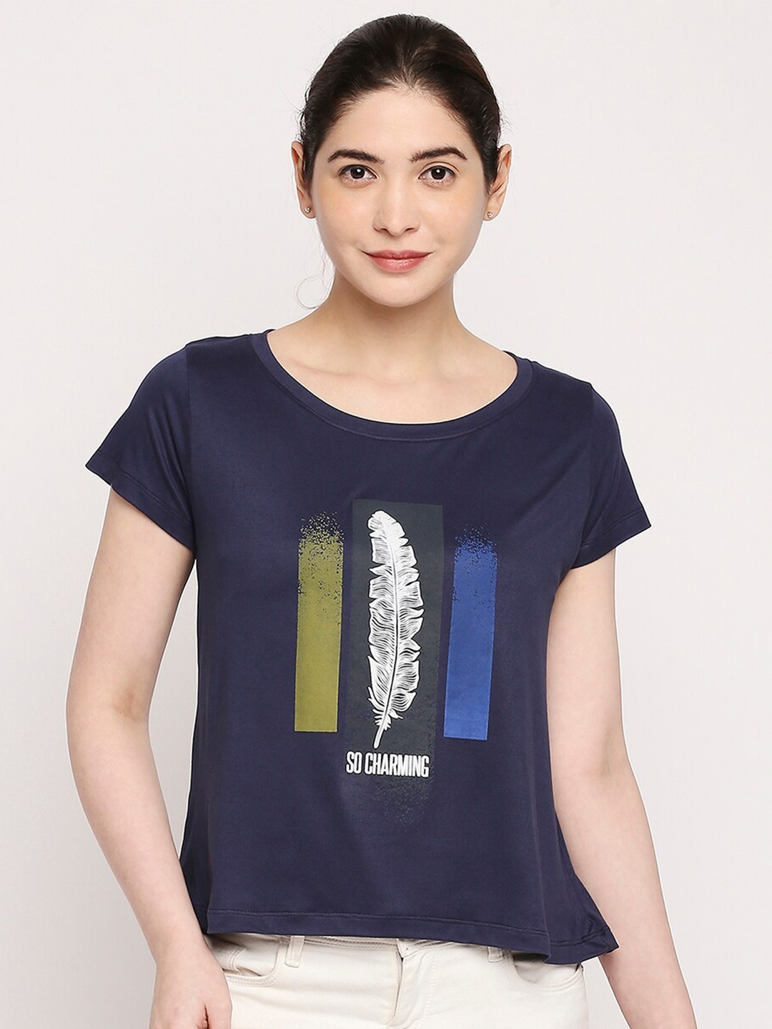

Autumn Hues Women Blue Printed T-shirt