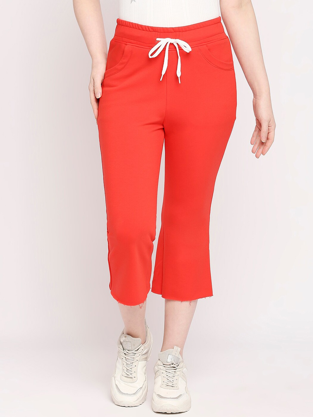 

Autumn Hues Women Red Solid Cotton Bell Bottom Track Pants