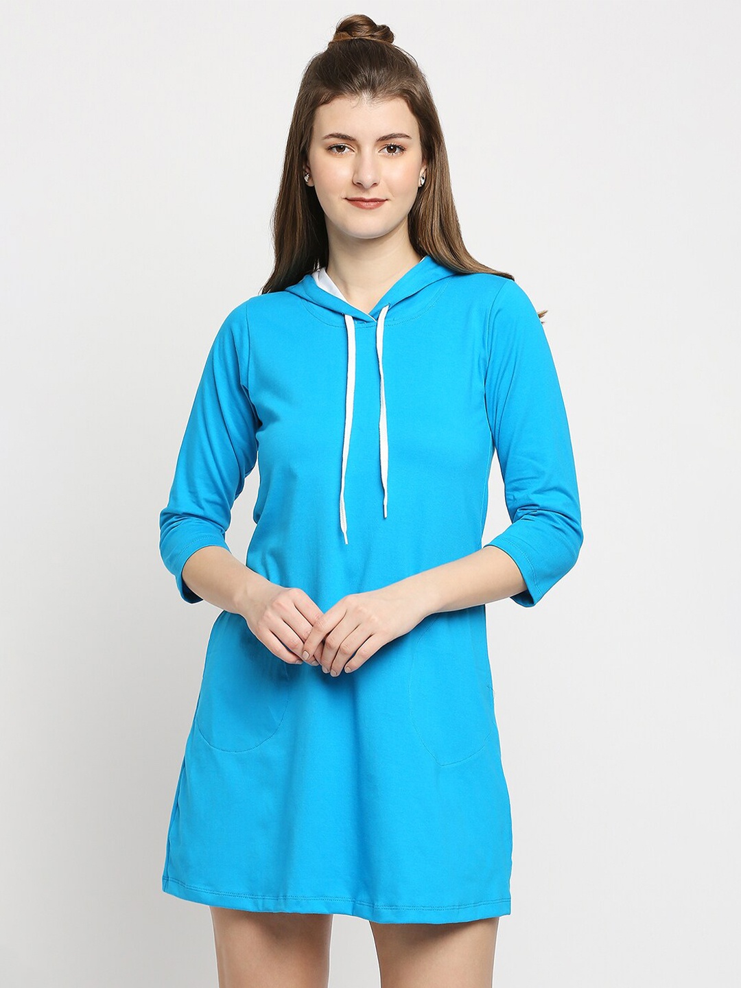 

Autumn Hues Blue Hooded T-shirt Mini Dress