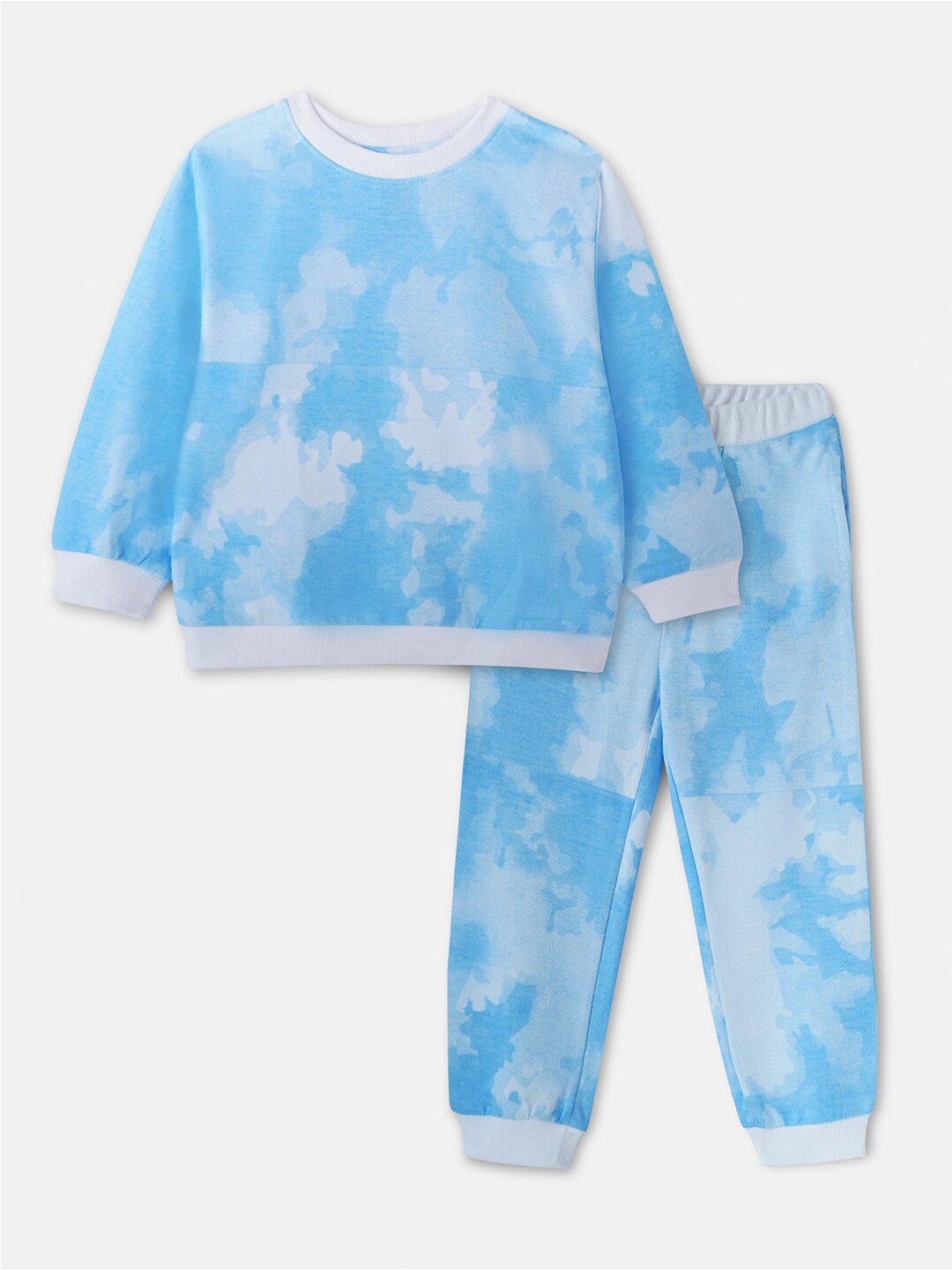

Cuddles for Cubs Kids Blue & White Dyed Sweatshirt & Jogger Set