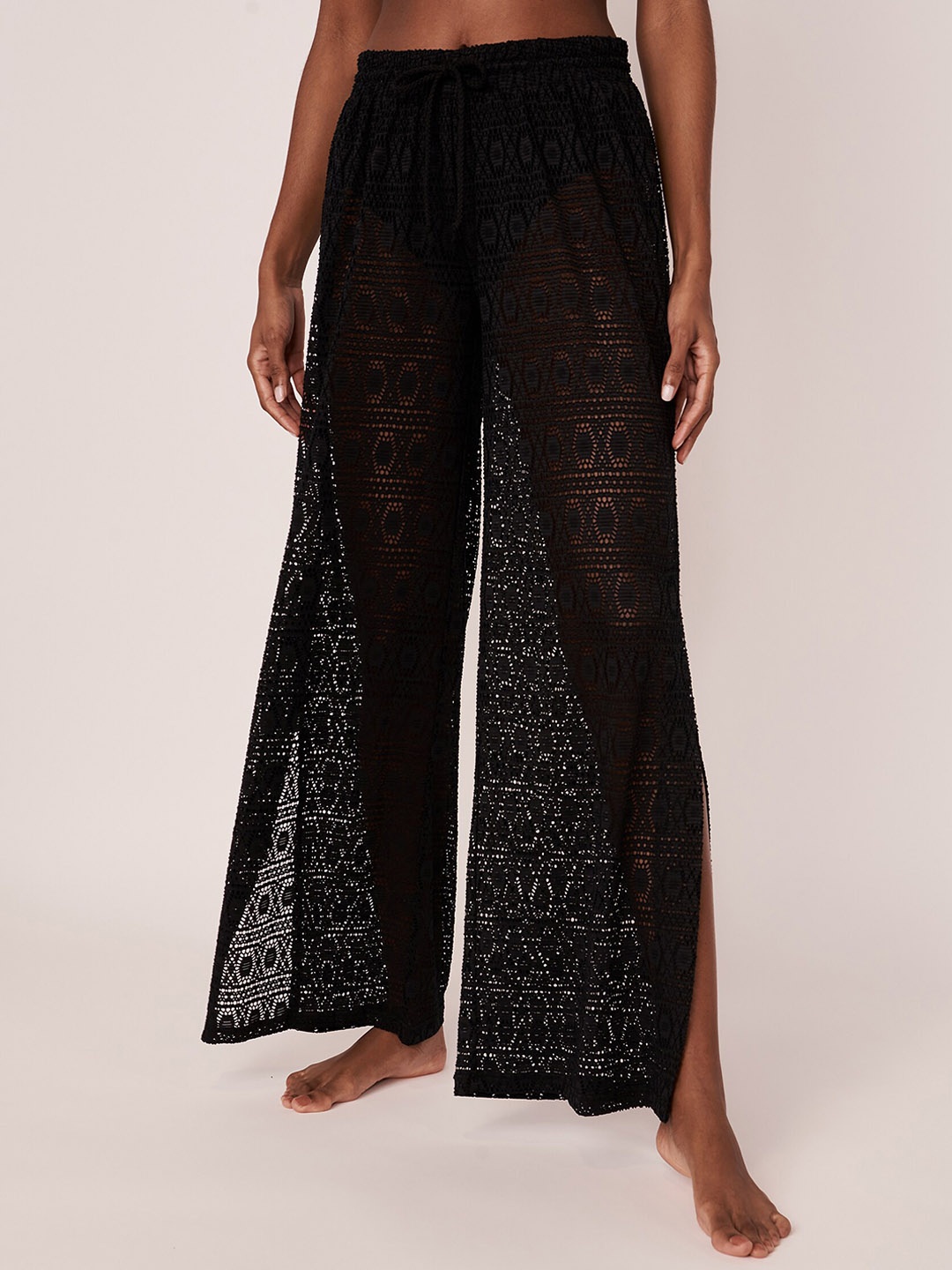 

La Vie en Rose Women Black Solid Crochet Swimwear Cover up Bottom