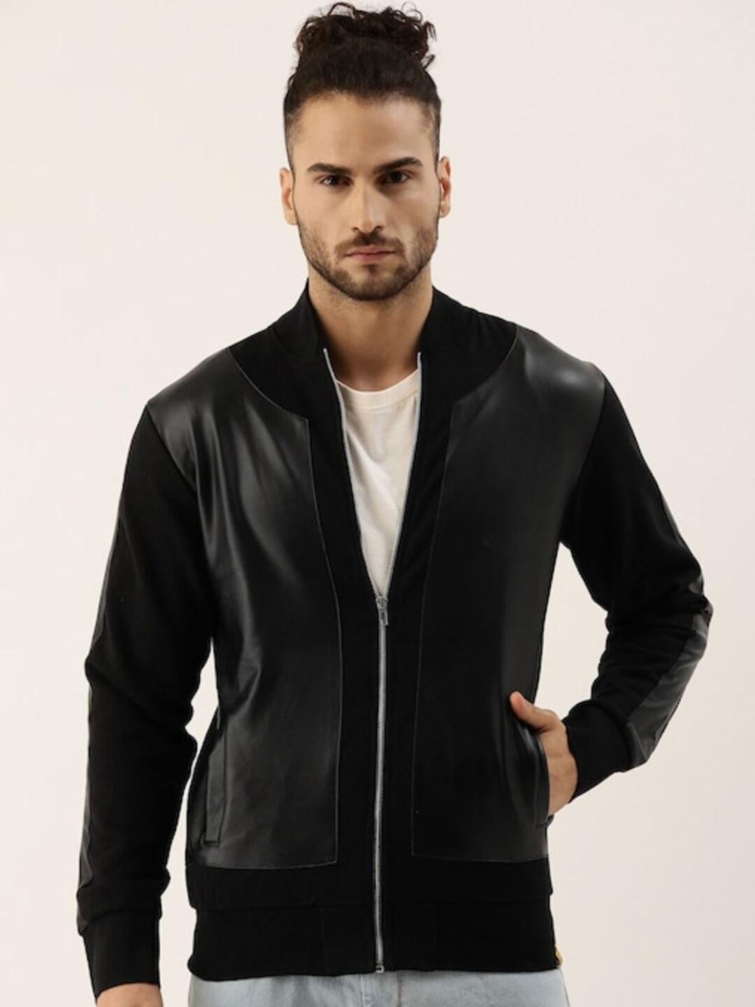 

Campus Sutra Men Black Windcheater Cotton Bomber Jacket