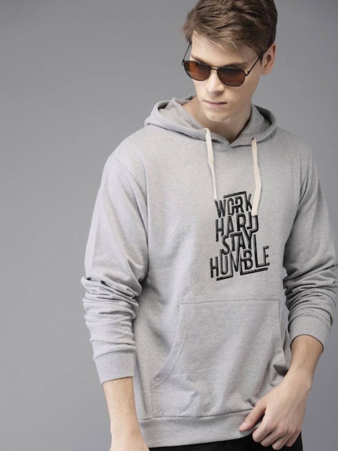 

Campus Sutra Men Grey Printed Hooded Casual Sweatshirt