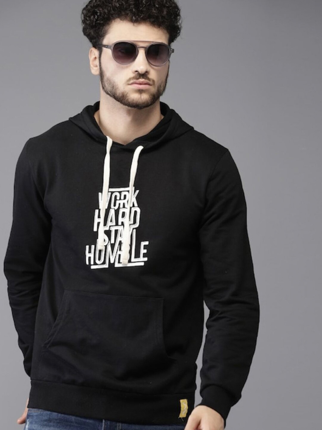 

Campus Sutra Men Black Printed Hooded Casual Sweatshirt